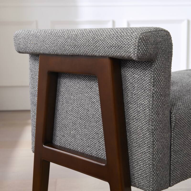 Modern Fabric Upholstered Entryway Storage Bench with Wooden Legs and Armrests