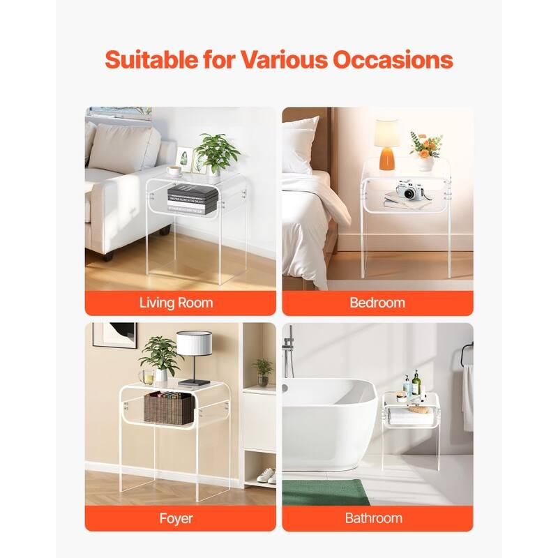 Clear Acrylic 2-Tier Side Table with Sturdy Shelves and Modern Design - 11.8 x 15.7 x 19.7 in /