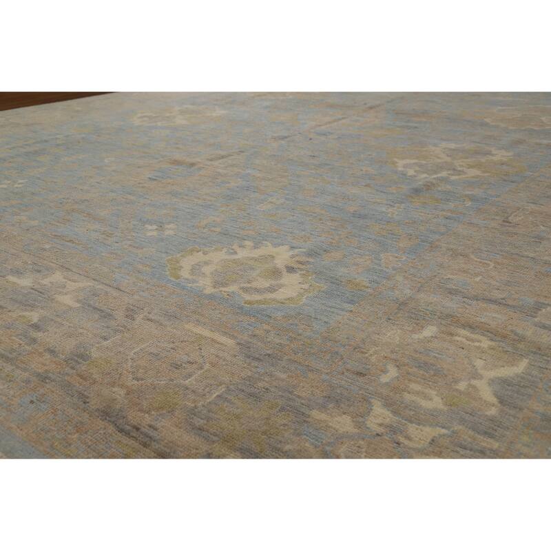 Hand Knotted Oriental 100% Wool Carpet Transitional All-Over Navy Blue & Blues Oushak Area Rug - 12' 1'' X 8' 11''
