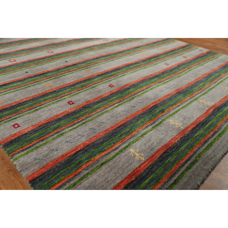 Striped Gabbeh Indian Area Rug Handmade Wool Carpet - 5'4" x 9'8" - 5'4" x 9'8" - Grey