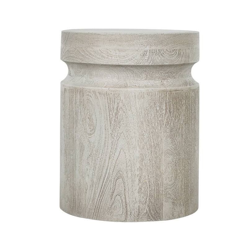 14 in. Cream Round Wood End Table, Sturdy Build End Side Table for Living Rooms