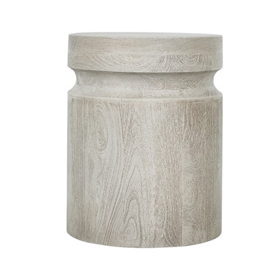 14 in. Cream Round Wood End Table, Sturdy Build End Side Table for Living Rooms