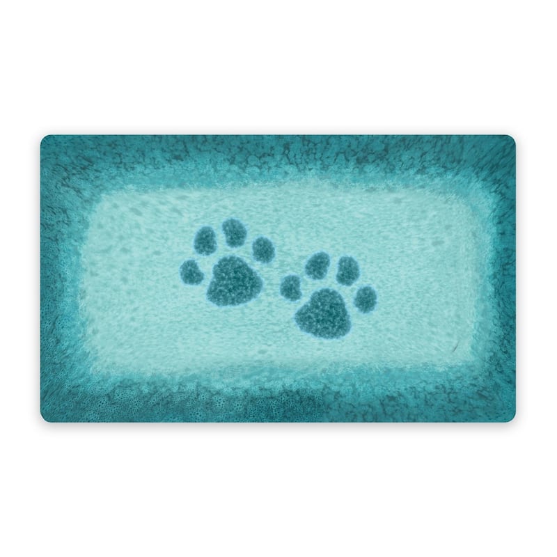 Abode Homewares Paw Print Reactive Melamine Pet Feeding Placemat - 19" x 11.5" - Teal - Set of 2
