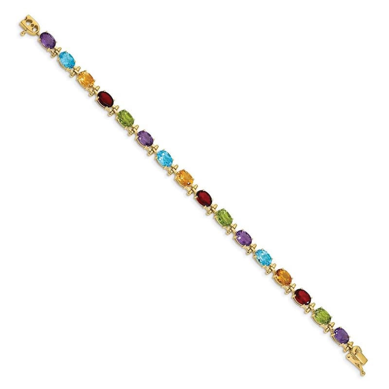 Curata Yellow Gold 5mm 14k Rainbow Gemstone Bracelet