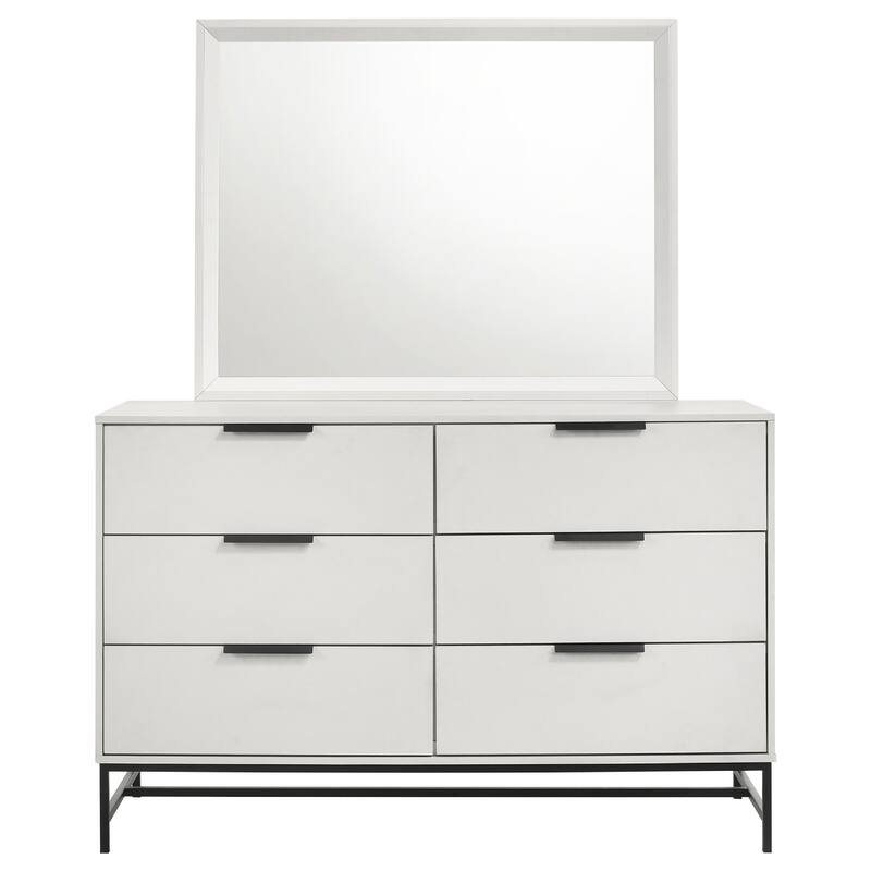 Noro 2 Piece Modern Wide Dresser and Mirror Set, 6 Drawers, White