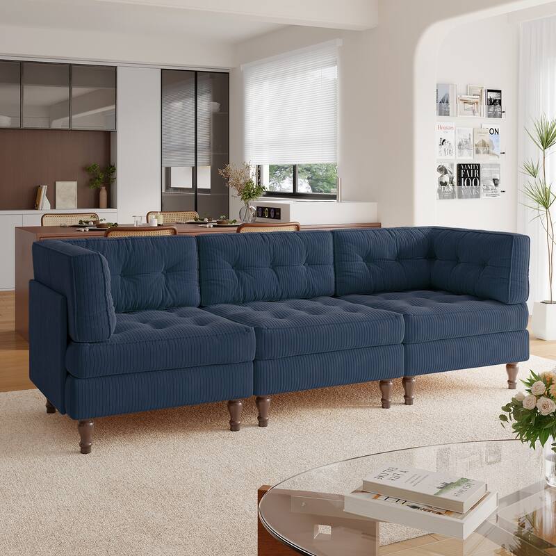 Madison Oversized Upholstered Corduroy Modular Sectional Sofa - Navy-3 Piece Type1