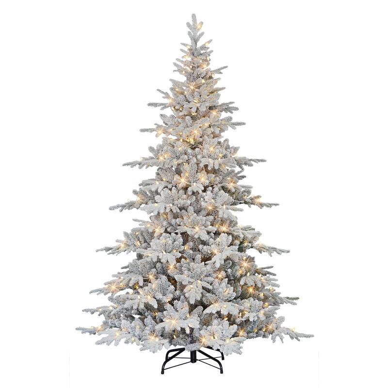 7' Flocked Utah Fir Artificial Christmas Tree, Color Select LED Lights - 7 Foot