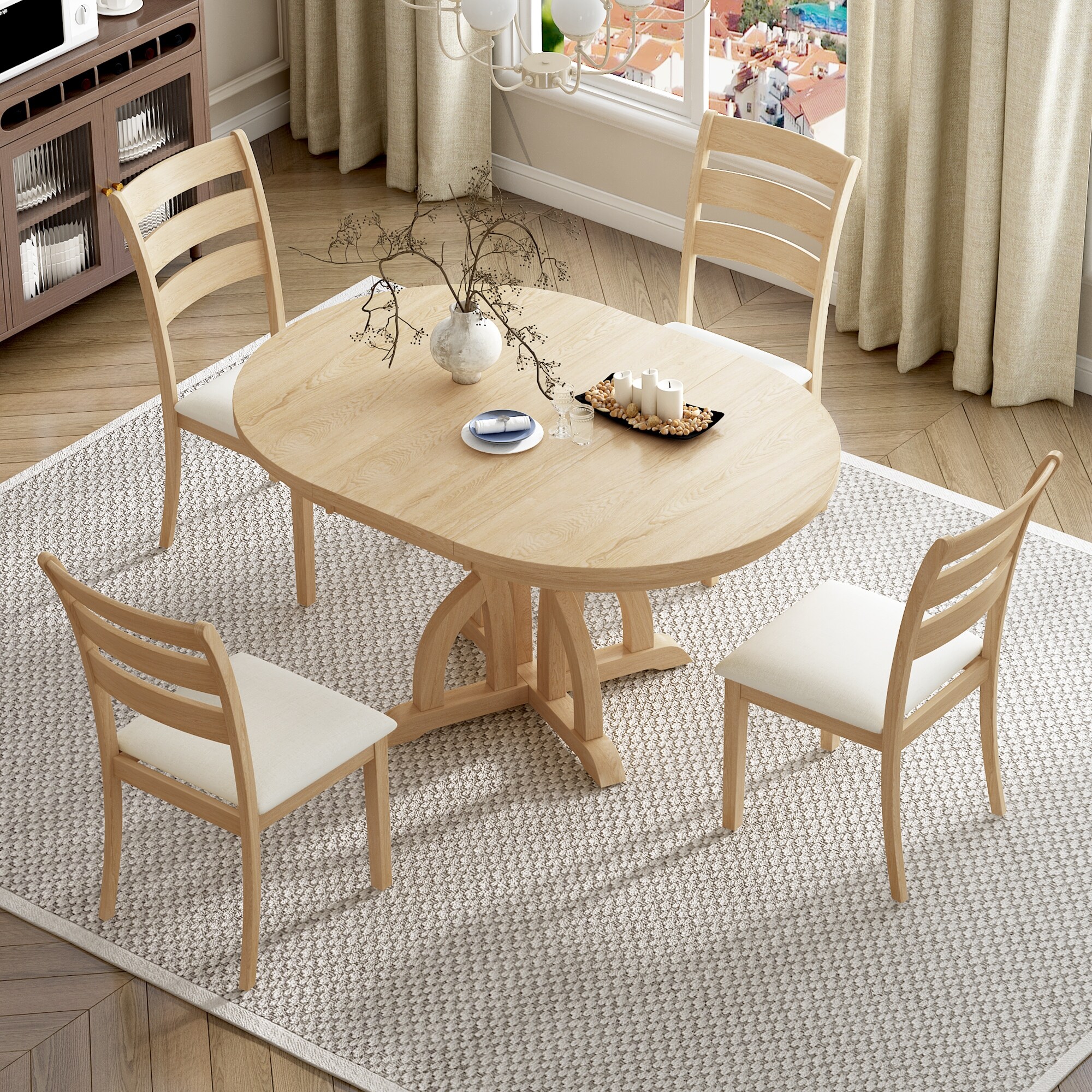 Round pedestal table and chairs deals