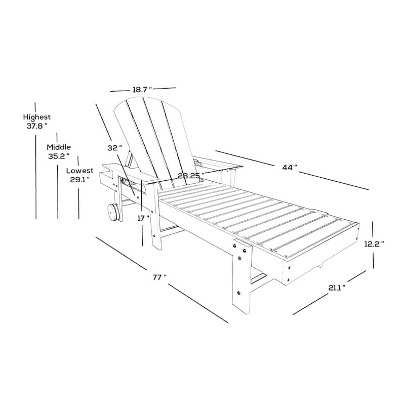 Polytrends Laguna Hdpe All Weather Outdoor Patio Pool Reclining Chaise Lounge With Arms And Wheels
