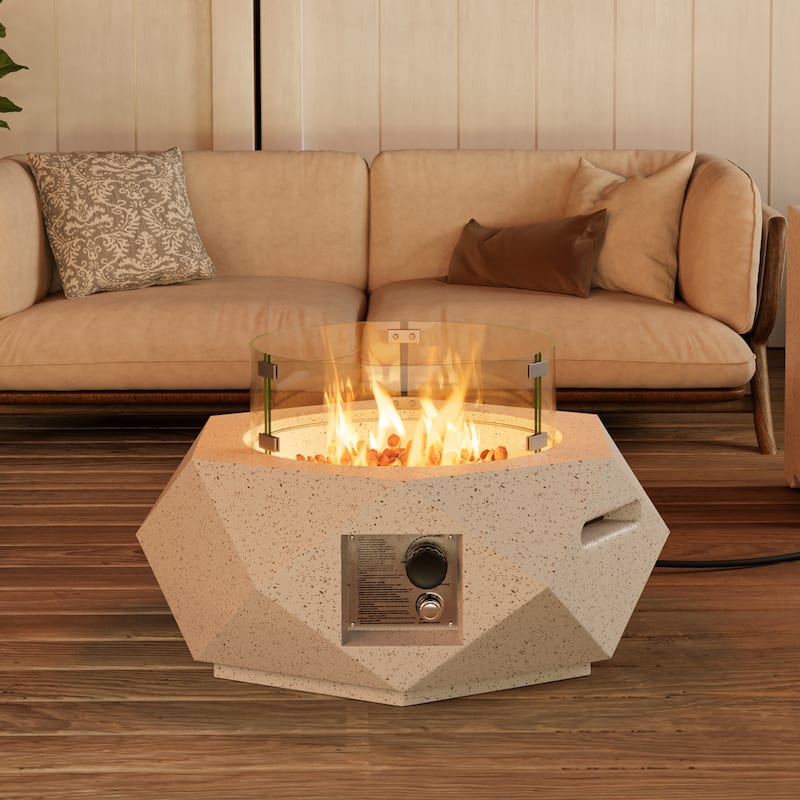 COSIEST White Hexagonal Terrazzo Outdoor Firepit with Wind Guard