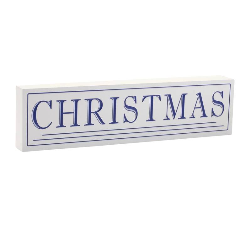 5" Tall Seasonal MDF Wooden Christmas Sign Blue and White Wall Decor for Living Room or Entryway - 19.5”L x 1.5”W x 5”H