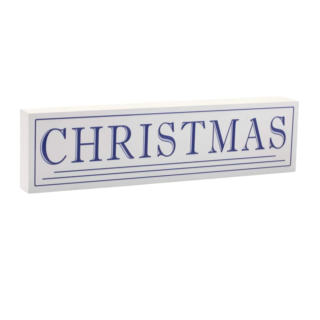 5" Tall Seasonal MDF Wooden Christmas Sign Blue and White Wall Decor for Living Room or Entryway - 19.5”L x 1.5”W x 5”H