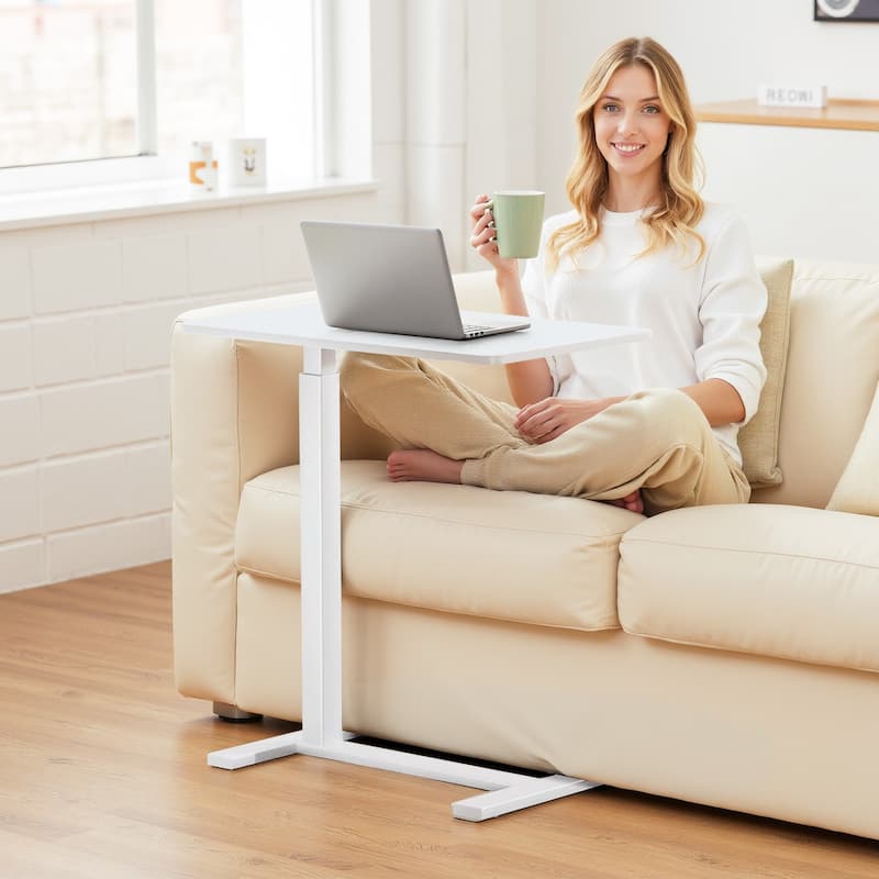 Overbed Bedside Table With Wheels, Adjustable Hospital & Home Use Bed Table, Rolling Laptop Table, Mobile Standing Desk