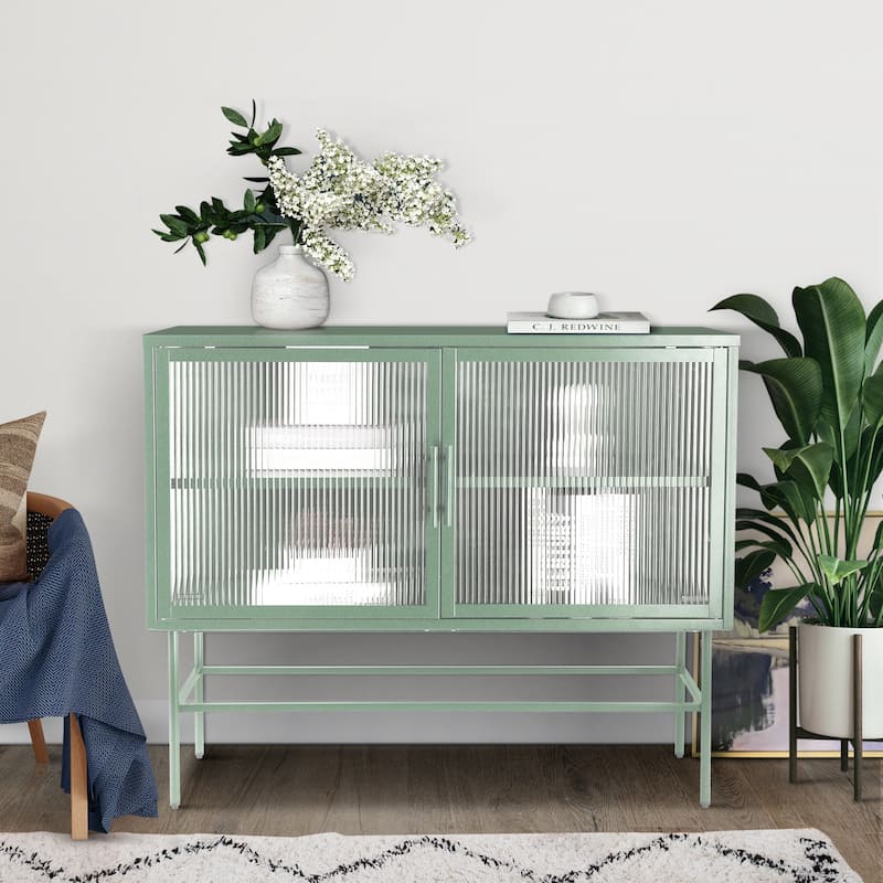 Console Table With 2 Fluted Glass Doors