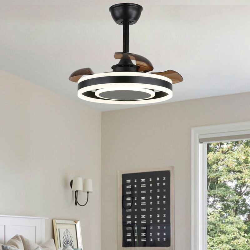Oaks Aura Morton 22in.Black Modern Smart Ceiling Fan with Lights,Dimmable 6-Speed Quiet Reversible Bedroom Ceiling Fan w/Remote
