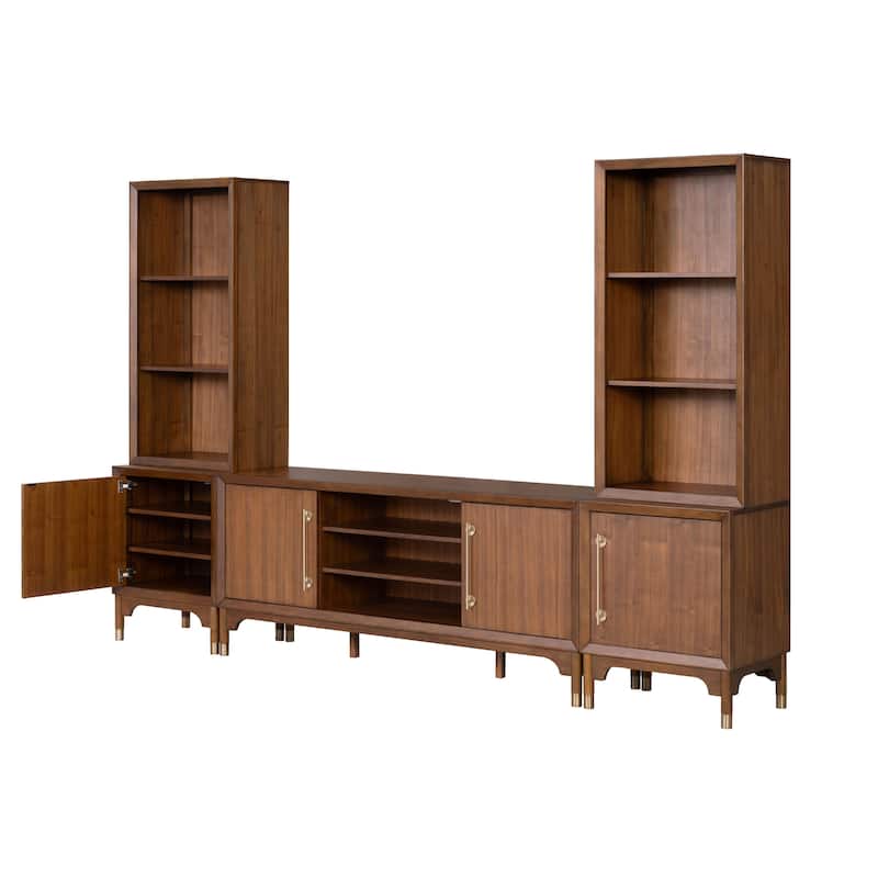 Furniture of America Forma Mid-Century Modern Walnut 5-Piece 118-inch Entertainment Center with LED Lights and 21 Shelves