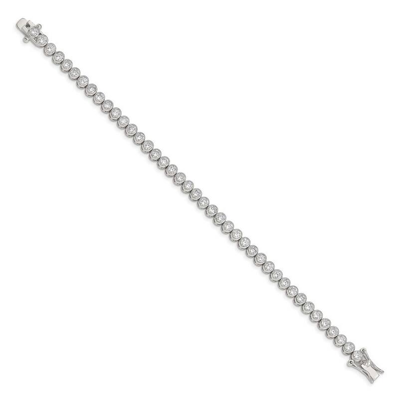 Curata 925 Sterling Silver Polished Open back Box Catch Closure CZ Cubic Zirconia Simulated Diamond Bracelet 7 Inch Box Clasp
