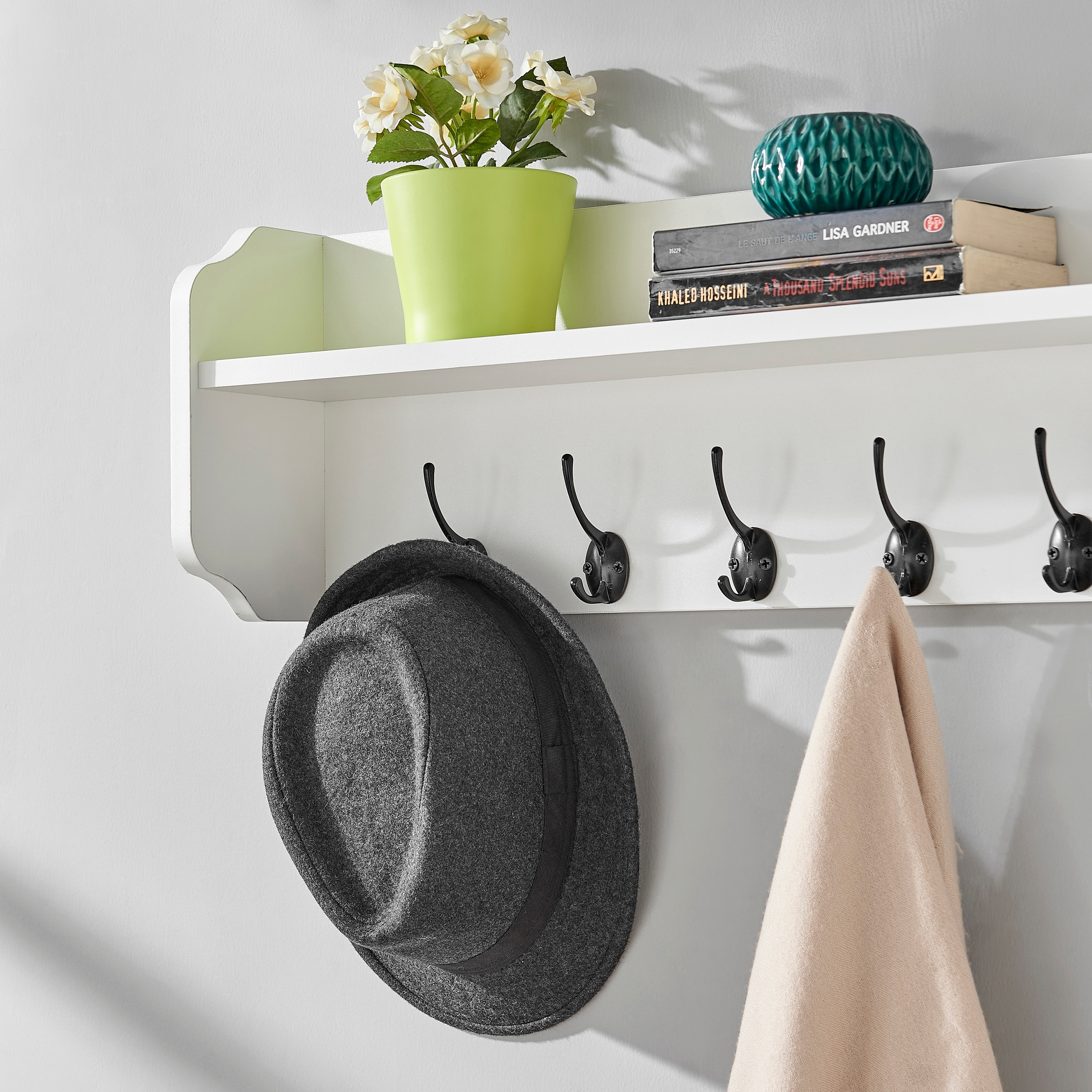 Danya B. Entryway Floating Utility Wall Shelf with Hooks