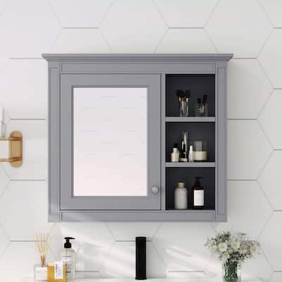 30'' x 28'' Wall Mounted Bathroom Storage Cabinet with Mirror,Modern Design,3 Open Shelves,and Concealed Storage