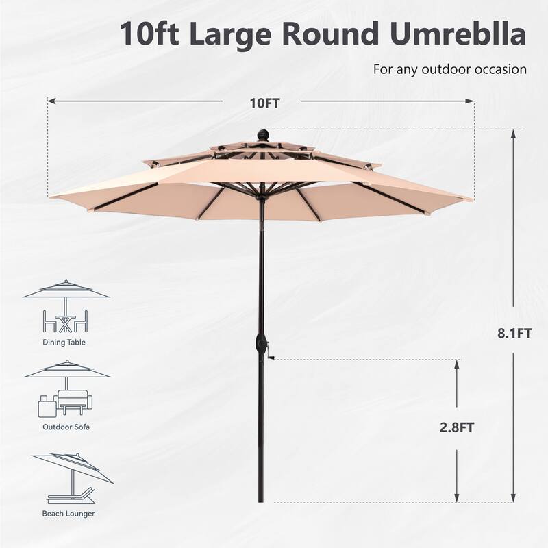 Outdoor 6-piece Patio Dining Set, 1 Square Metal table, 4 Adjustable Folding Chairs and 10ft Umbrella