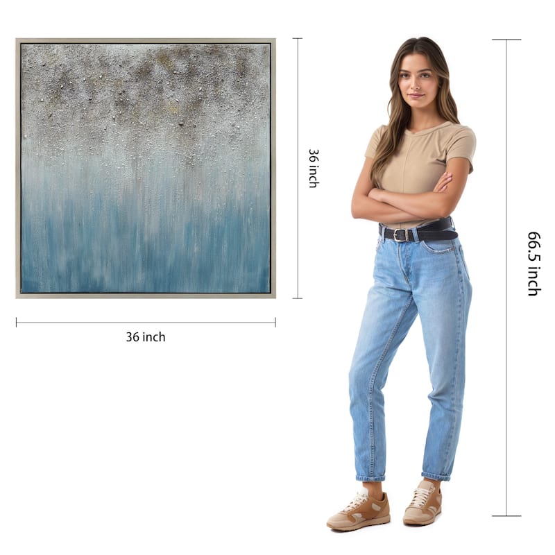 Blue Shadow Textured Glitter Hand Painted Canvas Wall Art