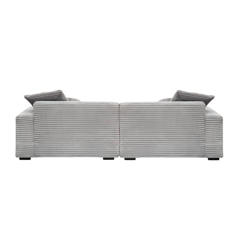 104.72-inch 4-seat Comfortable Corduroy Gray Sofa with 4 Throw Pillows