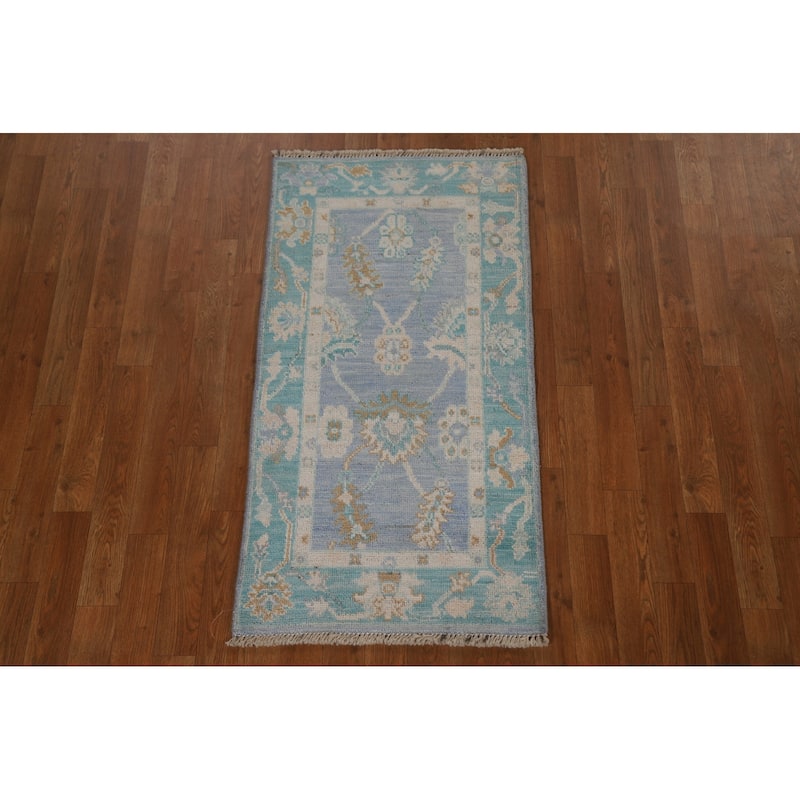 Geometric Oriental Oushak Turkish Rug Wool Hand-knotted Foyer Carpet - 2'0" x 3'11"