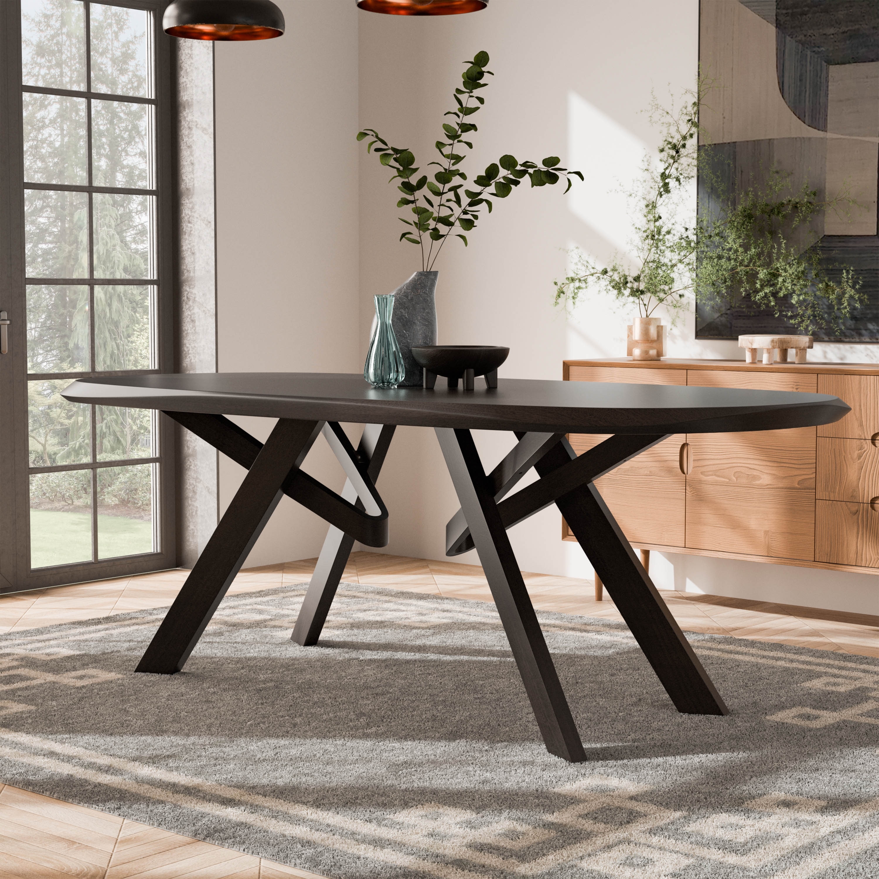 Furniture of America Abigail VI Mid-Century Modern Handfinished Solid Wood 83-inch Oval Dining Table