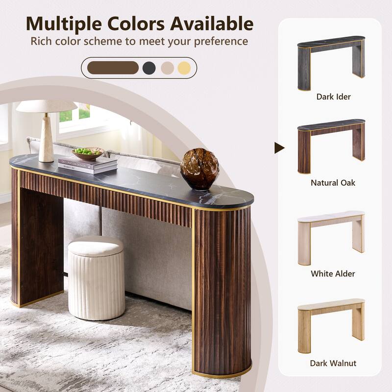 Modern 63" Fluted Console Table, Faux Marble Texture Top, Entry Table