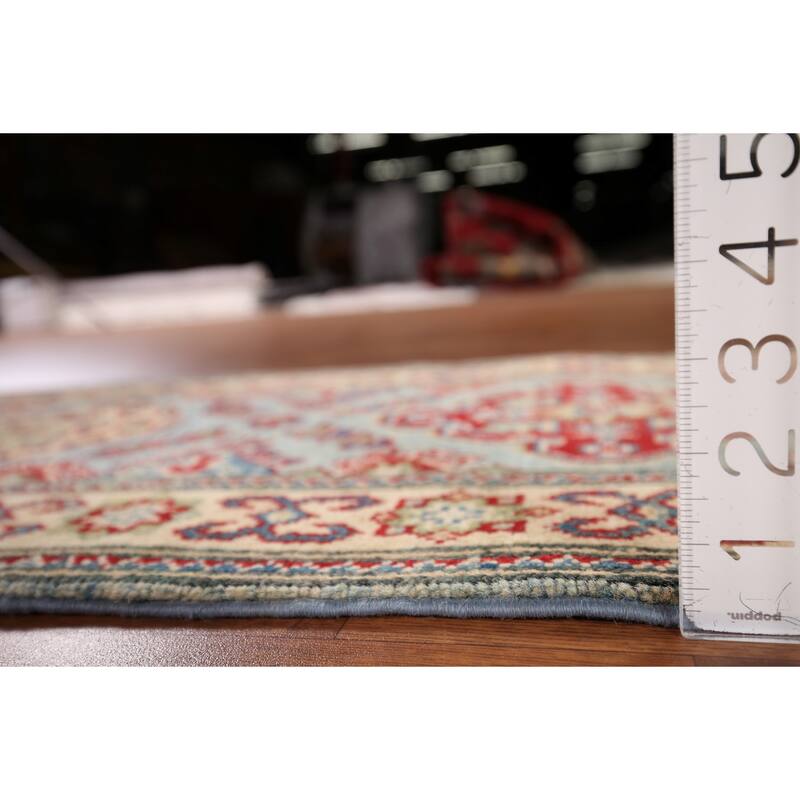 Light Blue Kazak Oriental Runner Rug Handmade Wool Carpet - 2'1" x 5'10"