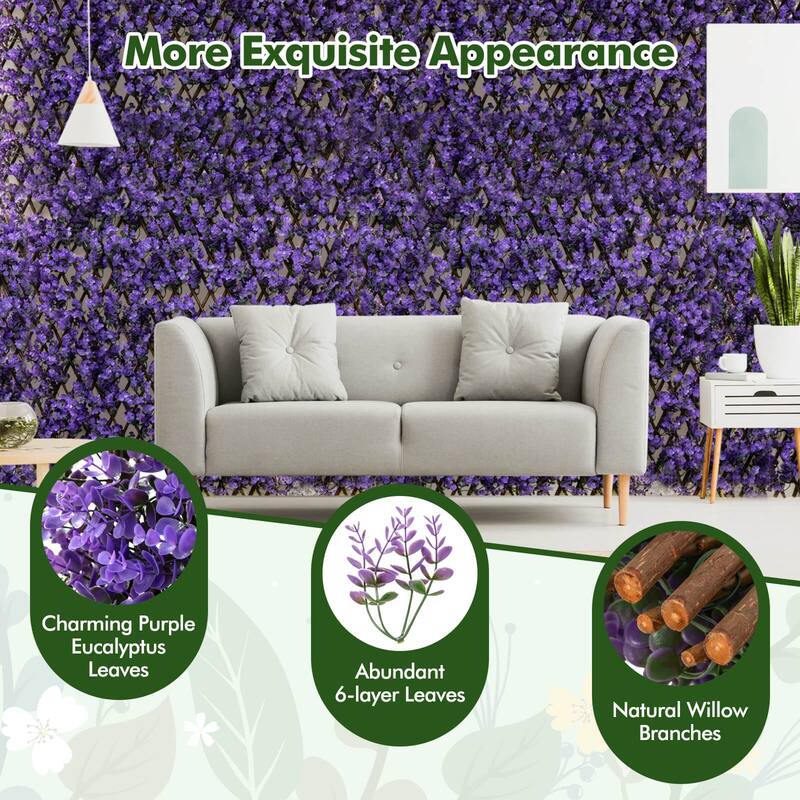 Gymax 2PCS Expandable Fence Privacy Screen Decorative Faux Purple