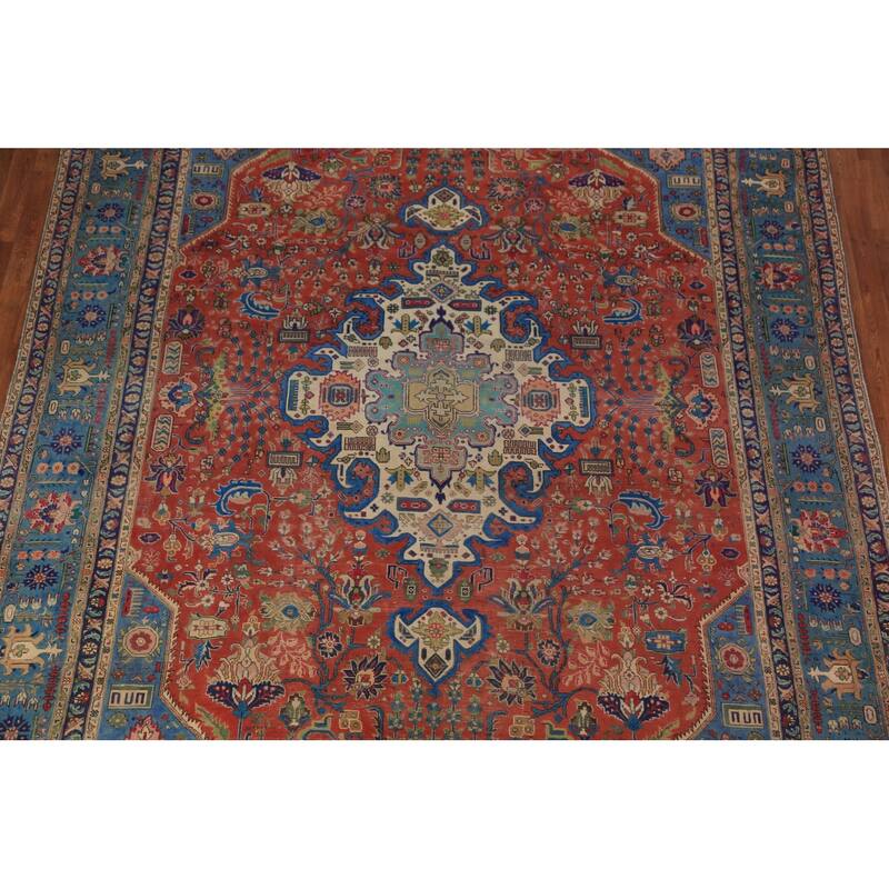 Orange Tabriz Persian Area Rug Handmade Wool Carpet - 9'3"x 12'10"