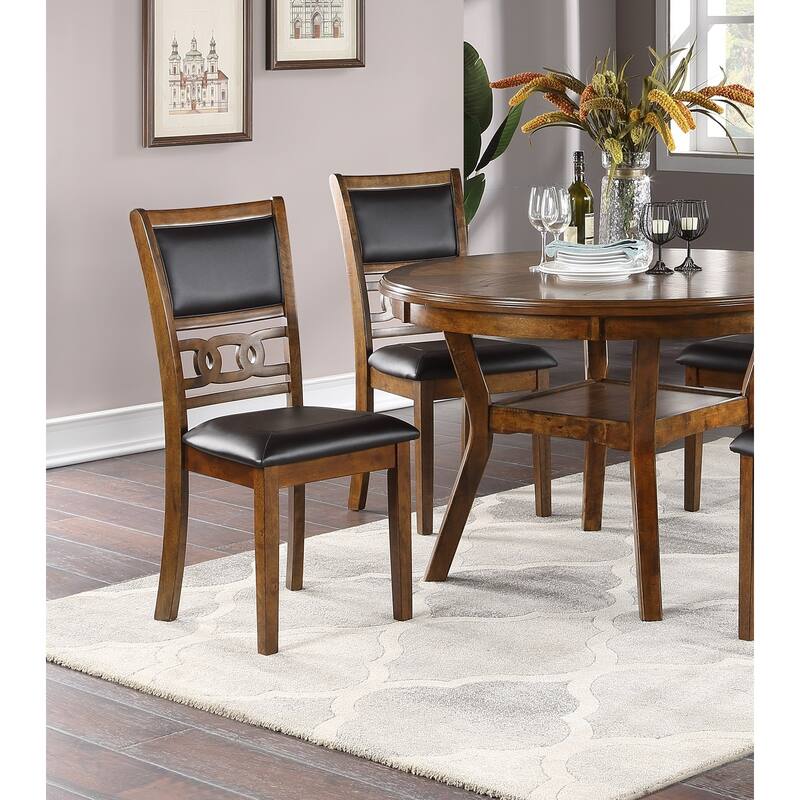 Contemporary Dining 5pc Set Round Table w 4x Side Chairs Walnut Finish Rubberwood Unique Design