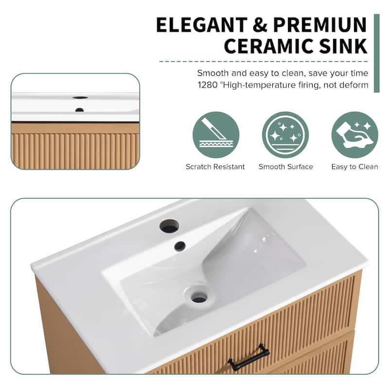 30 Inch Floor Standing Bathroom Vanity with Ceramic Sink and 2 Drawers