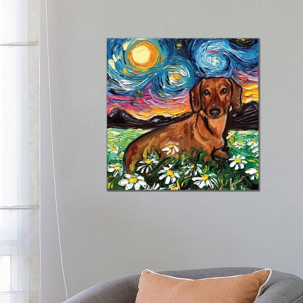 iCanvas "Daisy Dachshund Night" by Aja Trier Canvas Print