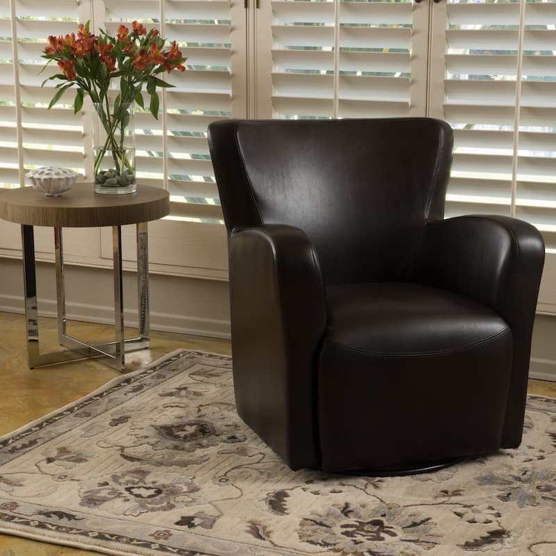 Christopher Knight Home - Angelo Bonded Leather Wingback Swivel Club Chair - Dark Brown