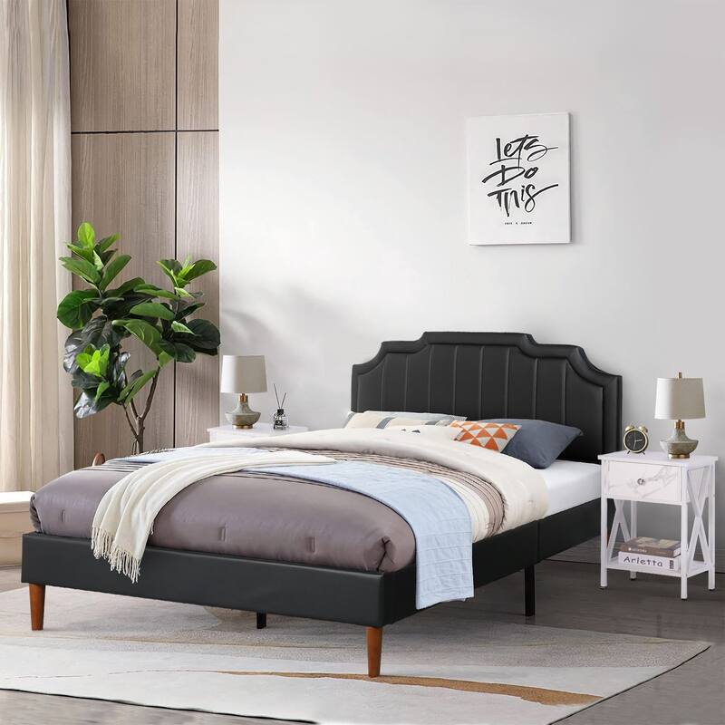 Taomika 3-Pieces Faux Leather Upholstered Platform Bed and Nightstands Sets - White - Full