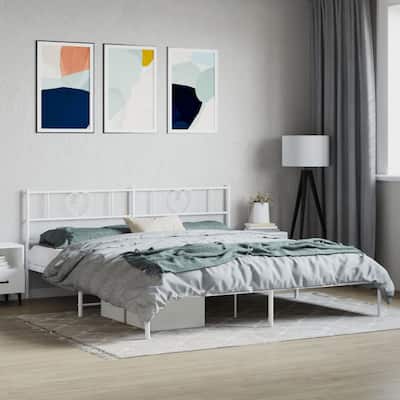 vidaXL King Metal Bed Frame with Headboard, White, No Mattress - 81.5" x 78" x 35.4"