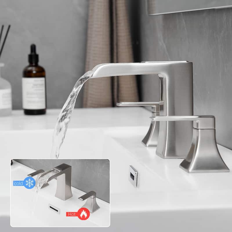 Modern 2 Handle Waterfall Bathroom Sink Faucet with Pop Up Drain Double Lever Handles, Fingerprint Resistant, 3 Holes