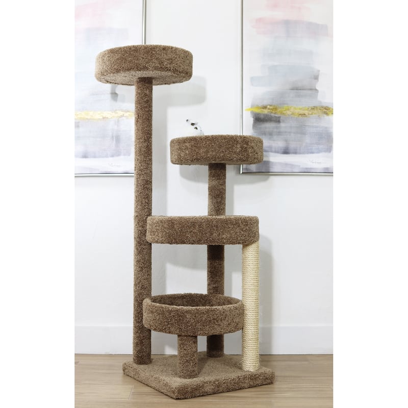 Multi-Level Carpet Cat Climbing Tree with Cozy Hideaways, Staggered Platforms and Durable Sisal Scratching Posts for Indoor Cats