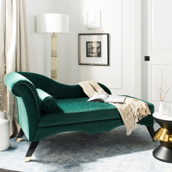 slide 1 of 11, SAFAVIEH Caiden Emerald/ Black Chaise - 63' x 27.5' x 30' emerald / black - 63' x 27.5' x 30'