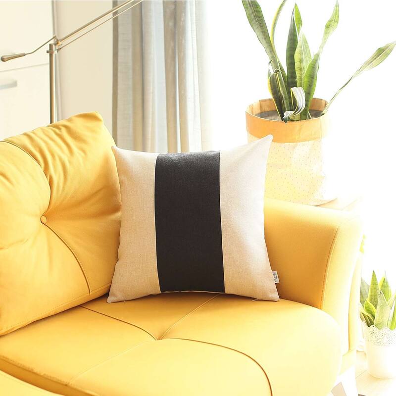 Black and Yellow Centered Strap Throw Pillow