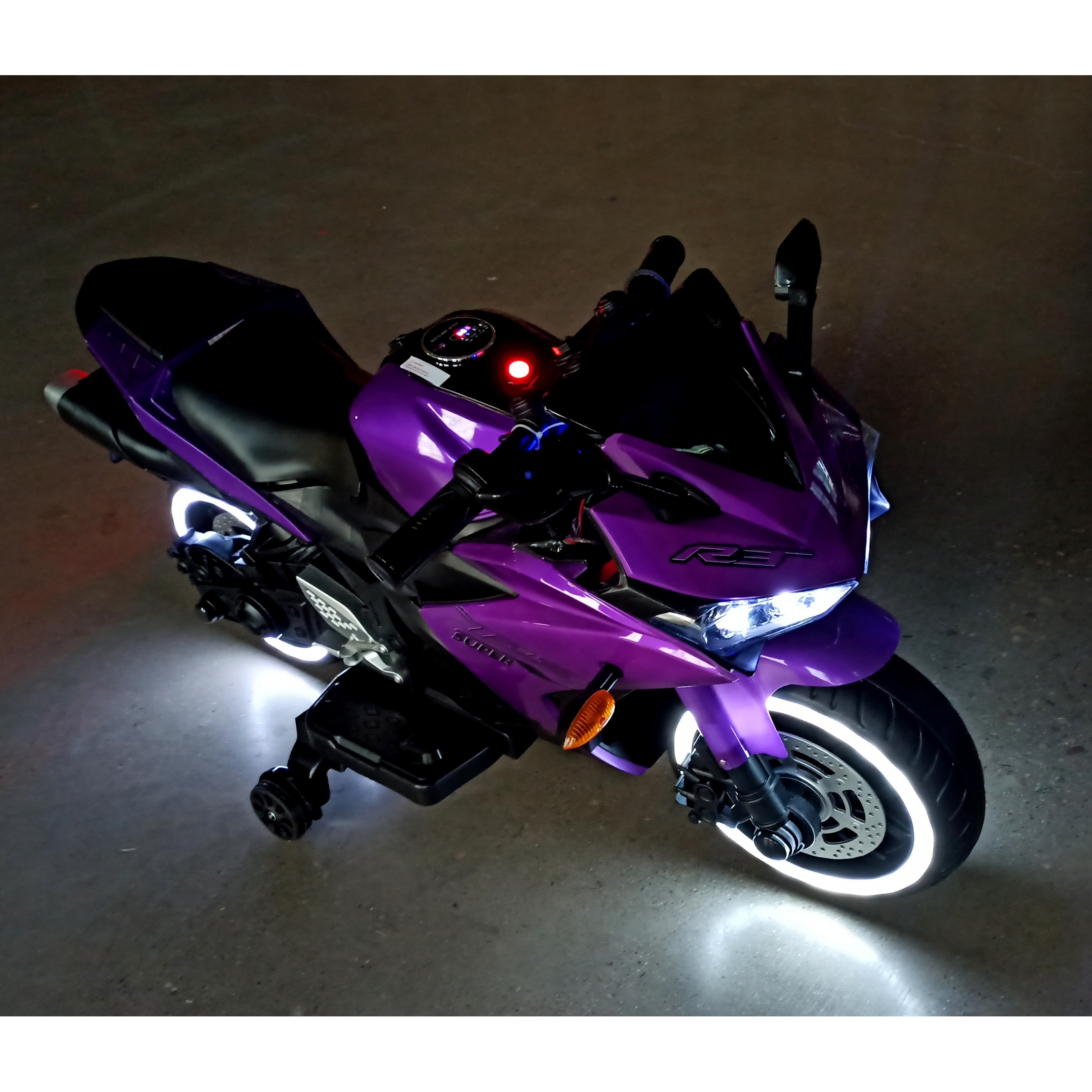 Electric Car for Kids with Training Wheels, Electric Motorcycle Toy with Charge Display, Battery Powered Electric Car, Purple
