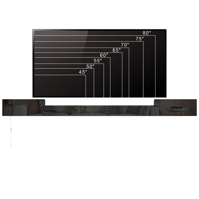 110.2"W LED Light Wall Mounted Entertainment Center TV Media Console - 110.2"