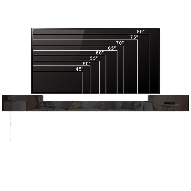 Floating TV Unit,Wall Mounted TV Cabinet Modern High Gloss With Light - 110.2"