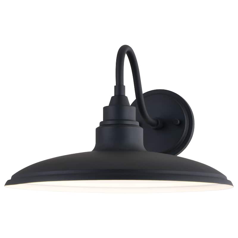 Tucson 1 Light Integrated LED Black and White Farmhouse Outdoor Wall Lantern Metal Shade