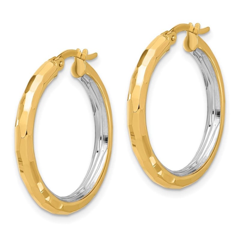 Curata 14k Yellow Gold White Rhodium Polished and Diamond cut Hoop Earrings - 27.75x26mm