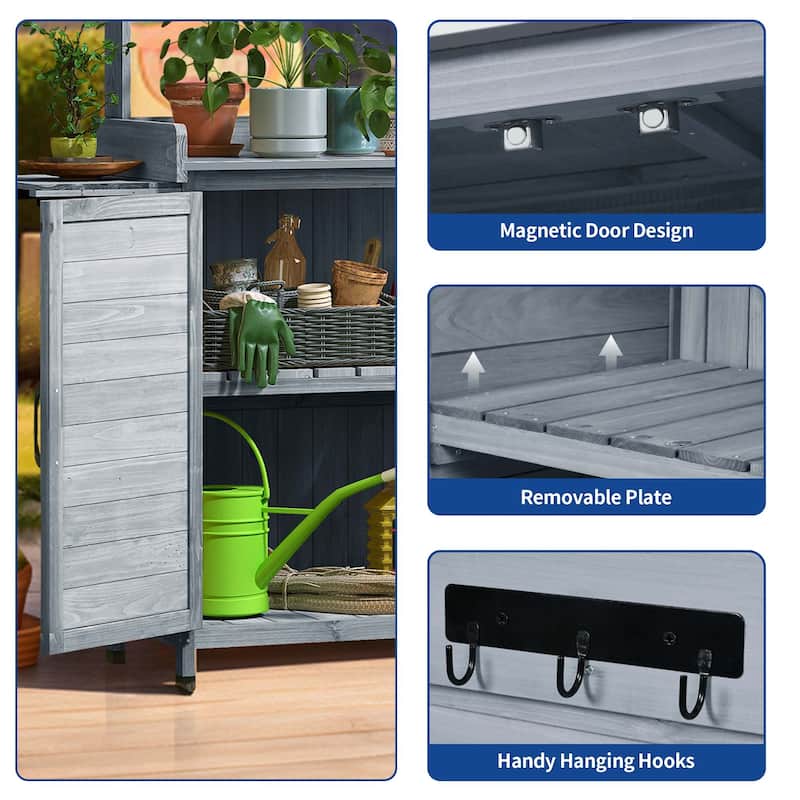Moasis 47.4″H All Weather Outdoor Potting Bench Table Wooden Storage Cabinet with Foldable Pallet and Removable Plate
