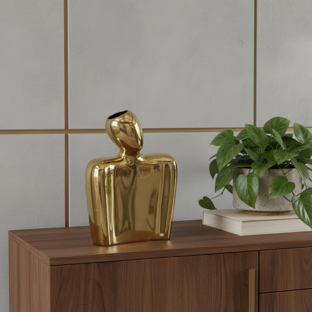 8" Gold Ceramic Modern Abstract Table Vase - 5.90