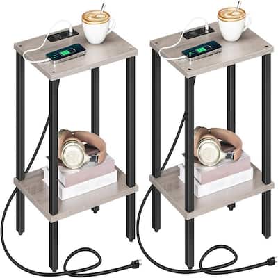 Side Table End Table with Charging Station